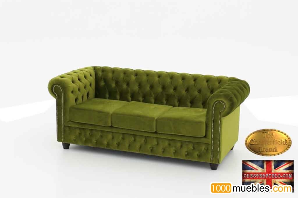 Sofá Chester en terciopelo - 3 plazas - Verde - Auténtic Chesterield